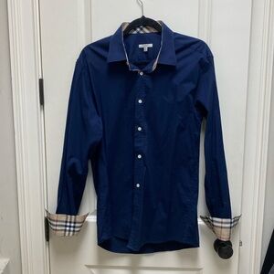 BURBERRY women’s XXL navy button down shirt w/ plaid lining